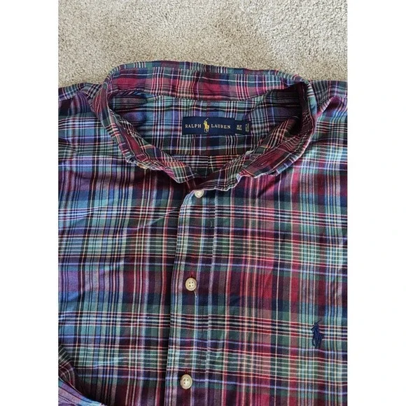 Ralph Lauren Mens XLT Tall Plaid Button Down Shirt Multicolor Cotton Pony Logo - Picture 4 of 9